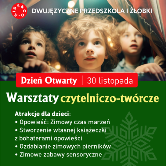 Zapraszamy na Dzień Otwarty: warsztaty czytelniczo-twórcze! 30&nbsp;listopada w&nbsp;placówkach KIDS&Co.